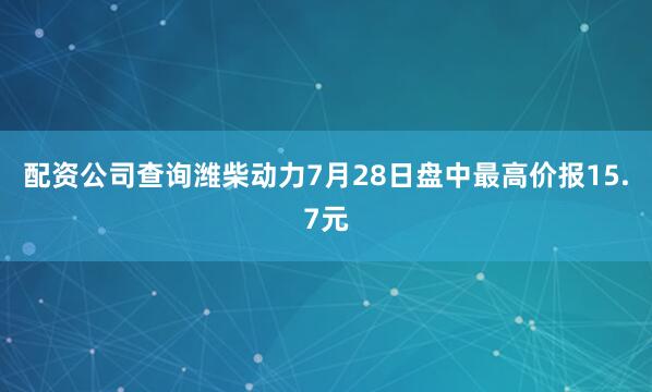 配资公司查询潍柴动力7月28日盘中最高价报15.7元